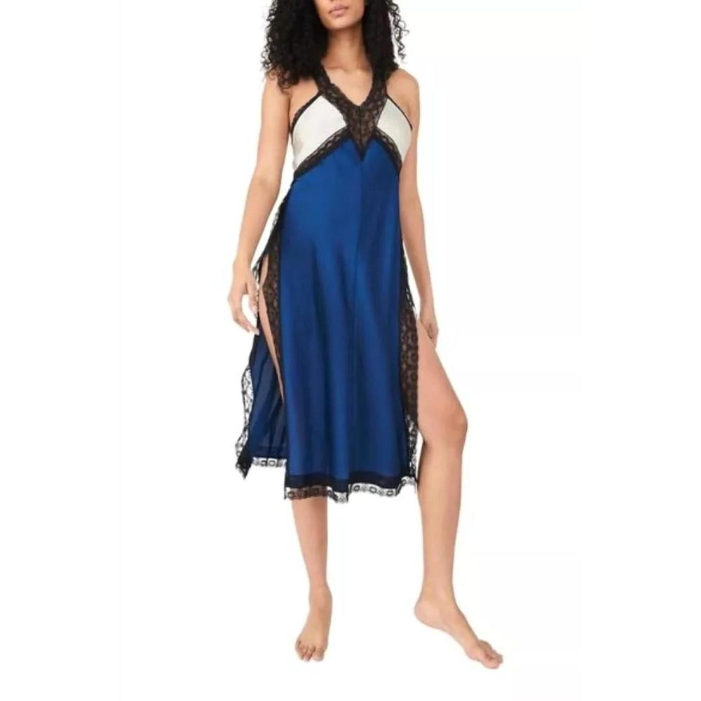 NEW FREE PEOPLE tri me midi slip dress in black/noir